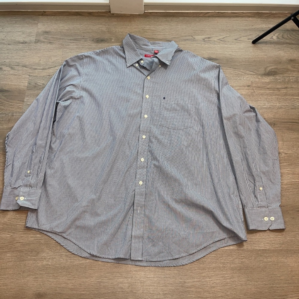 IZOD Mens Shirt 2XLT Long Sleeve Button Down Mini Check Plaid Blue White Tall
